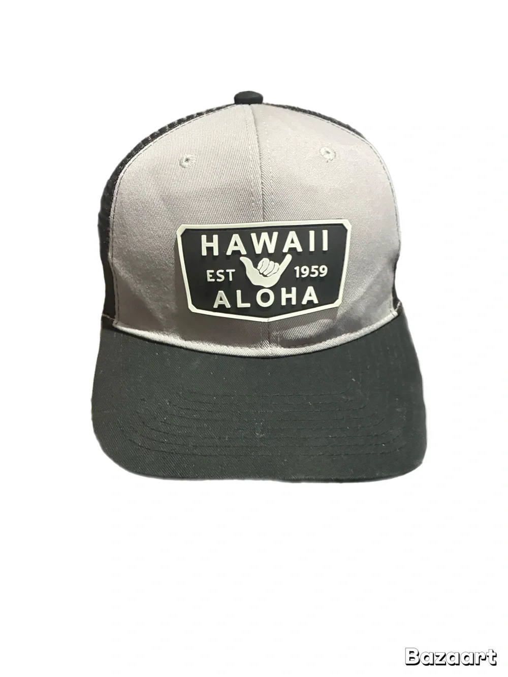 Hawaii Aloha Patch Trucker Hat Cap Shaka Hand Sign Black/Gray One Size Mesh Back